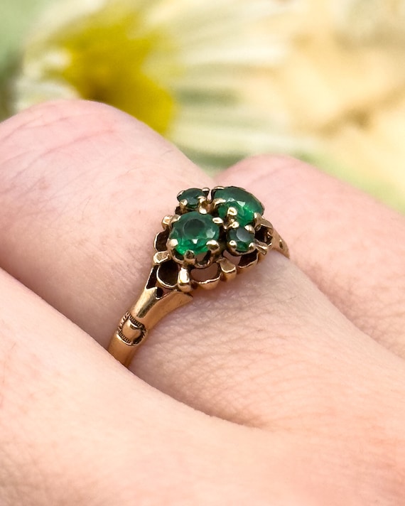 Edwardian Emerald Ring in Solid Gold, 10K Gold Em… - image 3