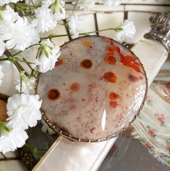 Antique agate brooch, Poppy agate jewelry, Vintage