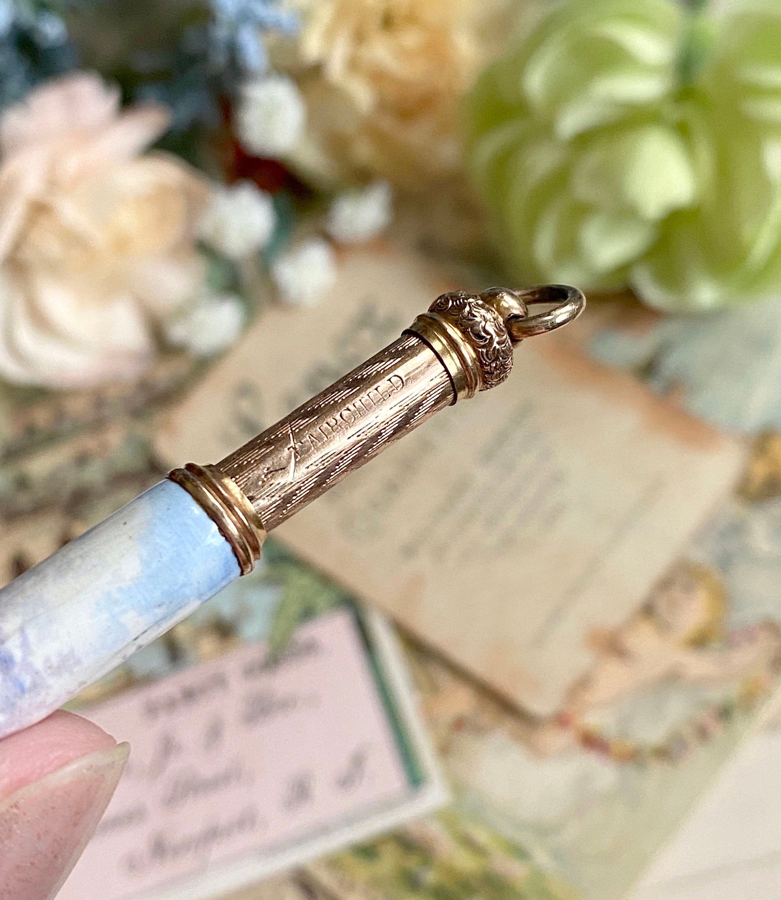 Rare Victorian Telescopic Pencil, FAIRCHILD, Gold Enamel Swiss