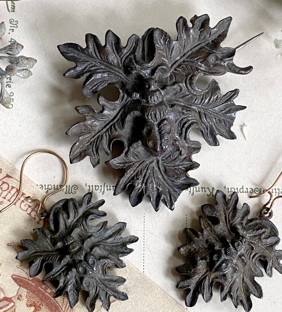 Victorian Mourning Jewelry Insect Brooch and earr… - image 3