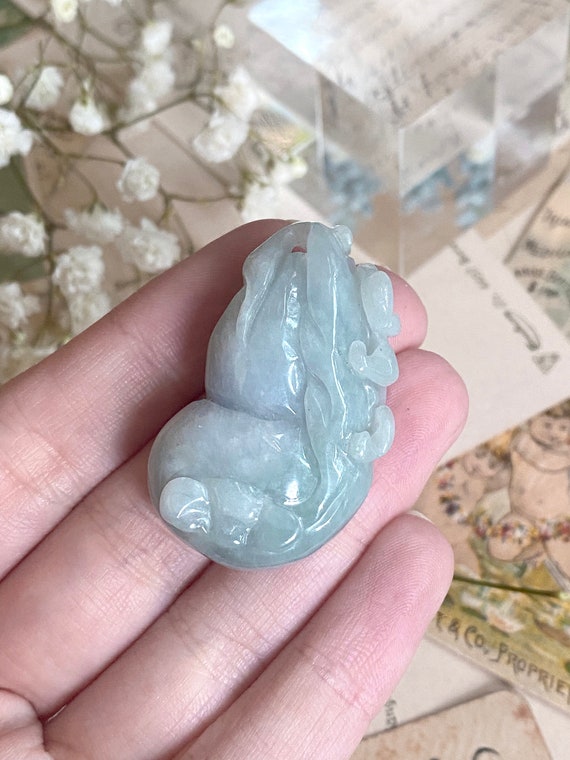 VINTAGE Jade Dragon pendant, Green Nephrite PIXUI… - image 5