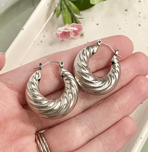 Vintage 90s Hoop Earrings Sterling Silver Shrimp Huggie Earrings
