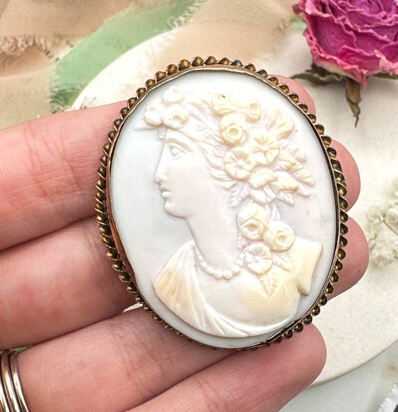 Antique Cameo Brooch Roman Goddess Flora Greek Le… - image 3