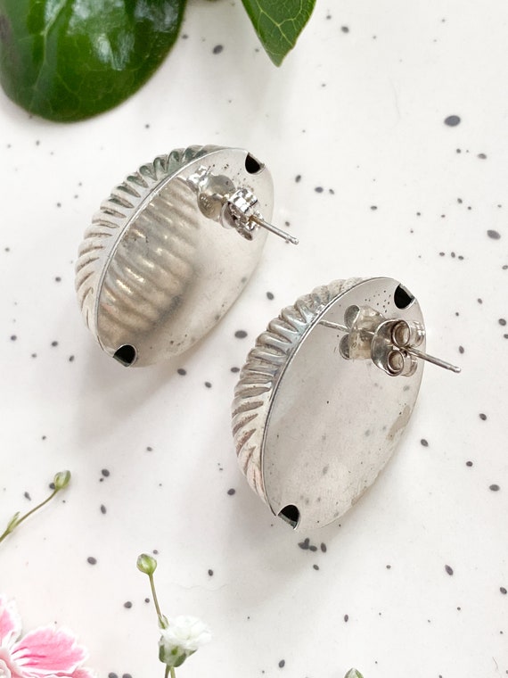 Vintage half hoop earrings, Silver puffy shrimp e… - image 5