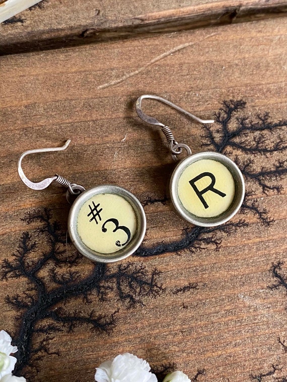 VINTAGE earrings, handmade typewriter key, artisan