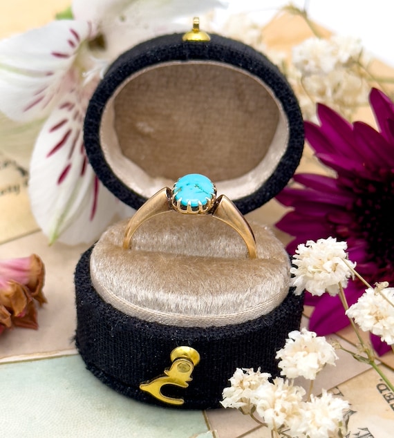 Lovely Antique Turquoise and 14K yellow solid gol… - image 6