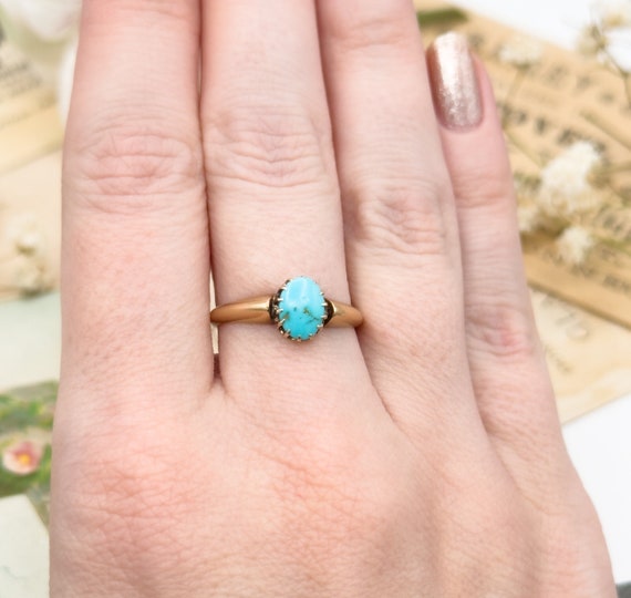 Lovely Antique Turquoise and 14K yellow solid gol… - image 8