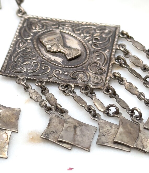 HUGE Vintage Egyptian revival earrings, Silver eg… - image 2