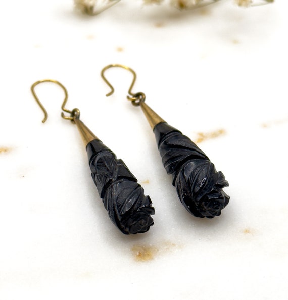 VICTORIAN Jet earrings, Victorian Mourning, carve… - image 6