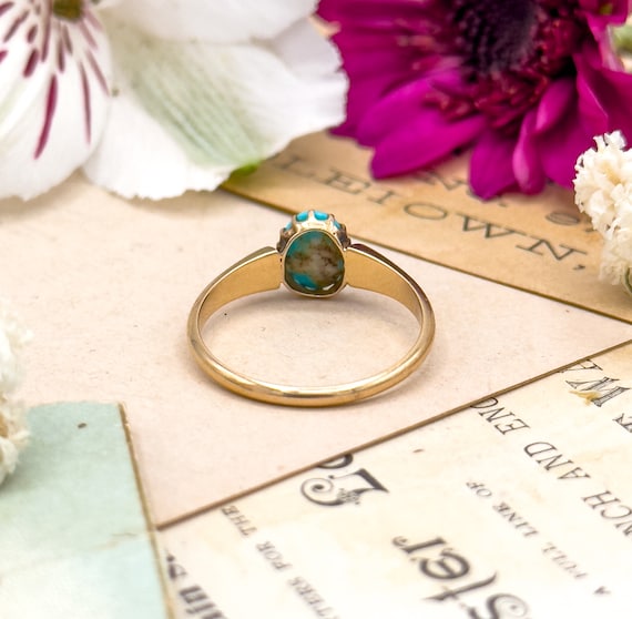 Lovely Antique Turquoise and 14K yellow solid gol… - image 4