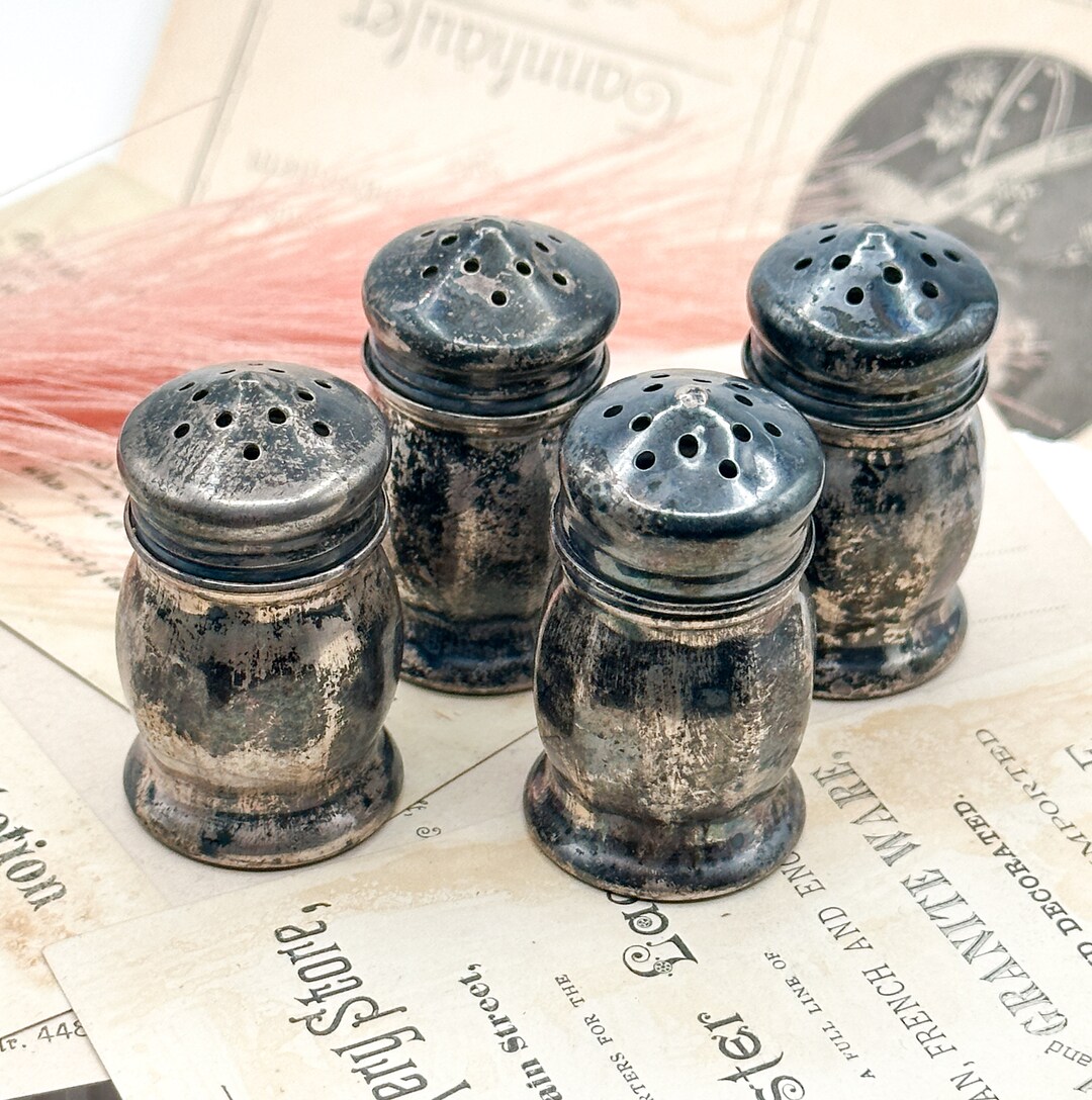 Vintage Silver Salt and Pepper Shakers, Picnic Salt and Pepper, Antique