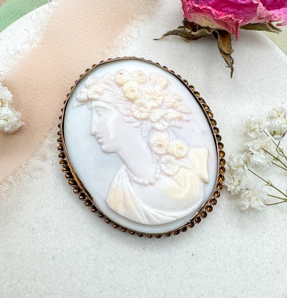 Antique Cameo Brooch Roman Goddess Flora Greek Le… - image 6