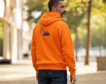 Men’s Forest Harvester Embroidered Hoodie, Neon Orange Workwear Hoodie