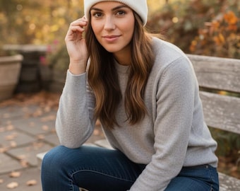Highland Cow Embroidered Pom Pom Beanie: Ladies Knitted Hat