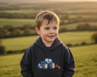 Embroidered Kids Tractor Hoodie: Personalised Farm Clothing