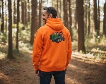 Men’s Forest Forwarder Embroidered Hoodie, Neon Orange Hoodie