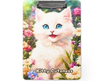 Kitty Cuteness Klemmbrett | Personalisiert | Personalisierbar | Entzückende Tier | Hergestellt in den USA | Bürobedarf | Katzenliebhaber | Geschenk für Studenten
