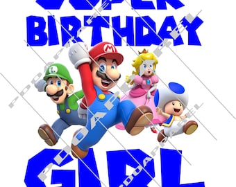 Mario Super Birthday Girl SVG, PNG Instant download Graphic Design per T-Shirt, Cappelli, Borse e Molto altro!!!
