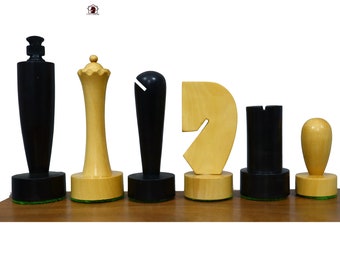Unique Minimalist Berliner 19th Century series Chess Pieces - Ebonized &  Natural boxwood-2 Extra Queens- King 3.8