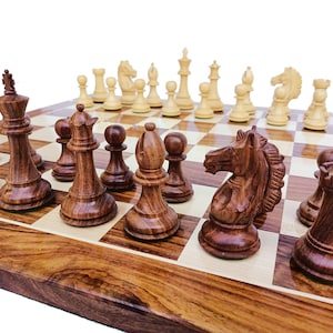 Hölzernes Schach-Set Handgefertigte Schachfiguren und 21 &quot;Brett - Alban Serie Schachfiguren | 4,0 &quot;König Goldenes Rosenholz Schachbrett 21 &quot;zoll | BESTES GESCHENK