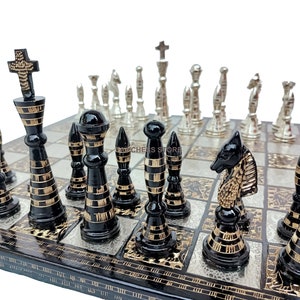 The Exquisite Carved Brass Metal Chess Set | Solid Metal Combo Chess Pieces & Metal Brass Board Luxury Chess Set | Quad Weighted Chess Set