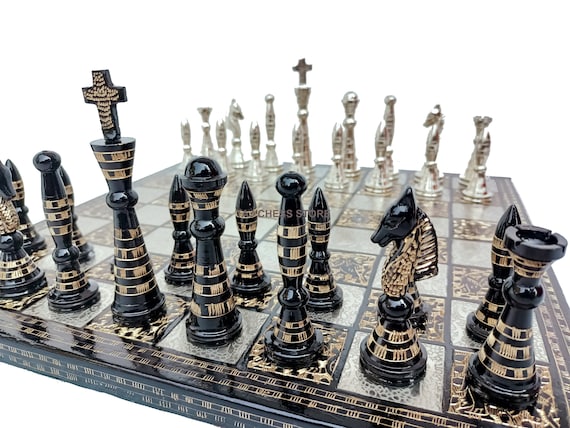 The Exquisite Carved Brass Metal Chess Set, Solid Metal Combo Chess Pieces  & Me