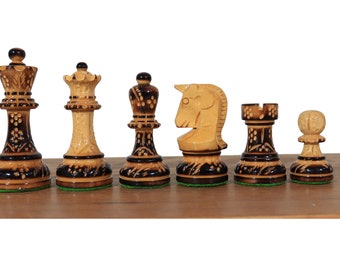 Dubrovnik Chess Pieces Burnt Lacquered- Reproduction of 1970's Bobby Fischer Chessmen- king 3"-Luxury Chess Pieces  with 2 Extra Queens