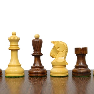 Dubrovnik Chess Pieces in Golden Rosewood- Reproduction of 1950 Bobby Fischer Chessmen- king 3.7&quot;| Luxury Chess Pieces | 2 Extra Queens