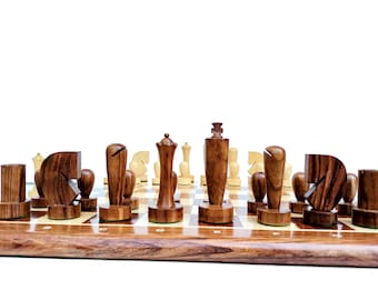 Wooden Chess Set Handcrafted chessmen and 19" board -  Mid Century Berliner Series Chess Pieces | 3.7" king Golden Rosewood | BEST GIFT