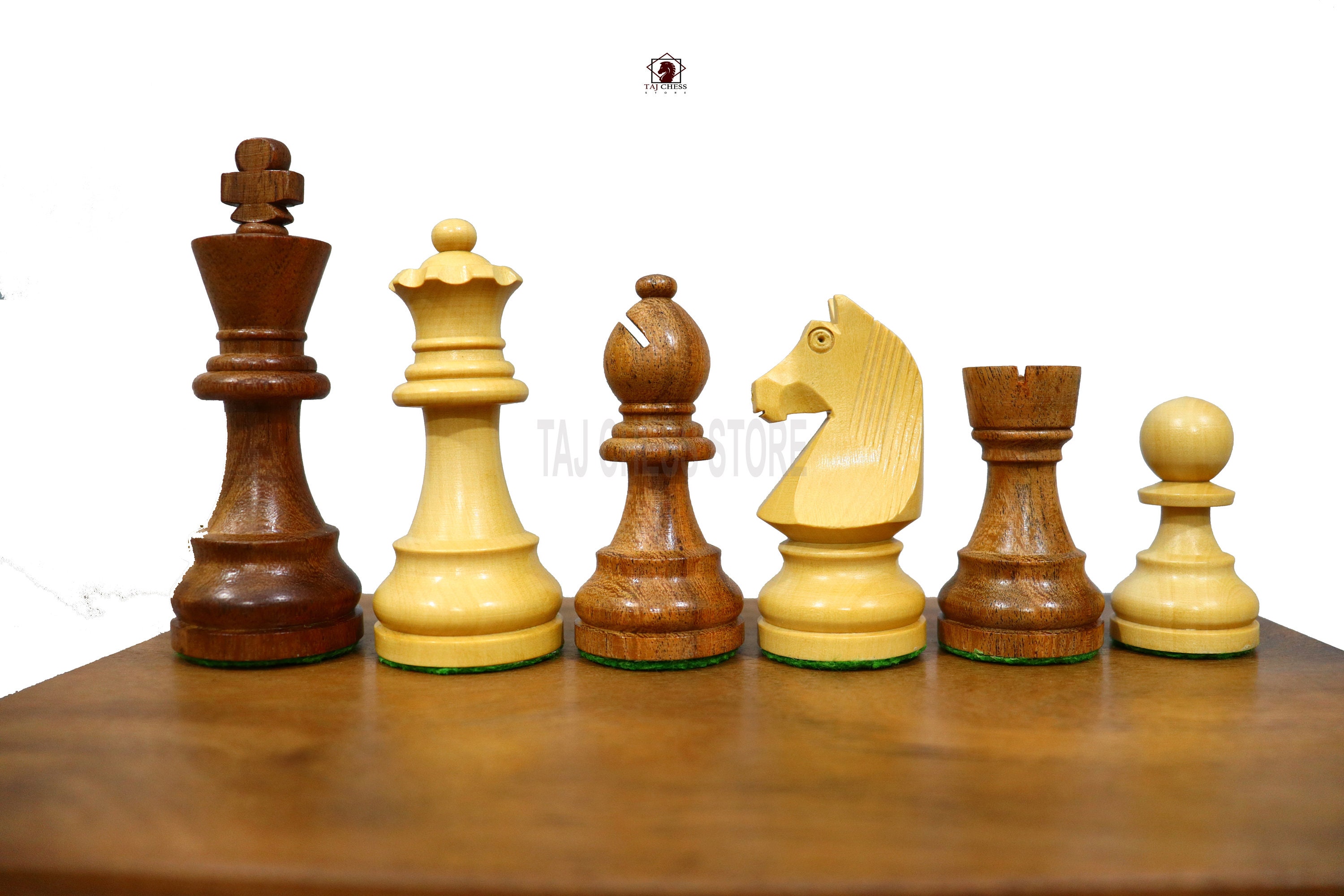 German Knight Plastic Chess Set Brown & Natural Wood Grain Pieces - 3.9  King