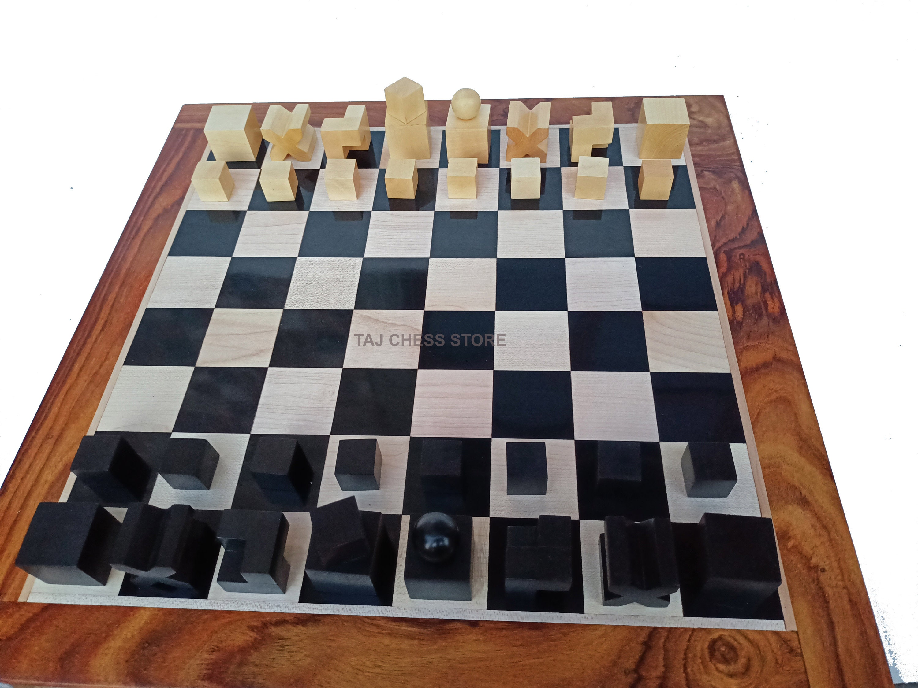 Set Scacchi Bauhaus 1923 - Pezzi In Bosso Ed Ebano + Scacchiera, RoyalChessMall