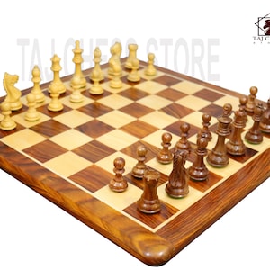 Schachset aus Holz - Wilder Ritter Schachmann und 19&quot; Schachbrett - Staunton Schachfiguren | 3,5&quot; König Goldenes Rosenholz - mit Aufbewahrungsbox