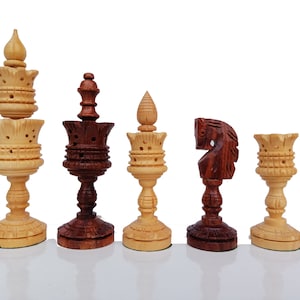 Hand Carved Lotus Chess Pieces: Golden Rosewood & Boxwood Chessmen
