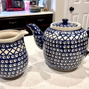 Classic Polish Pottery Tea Pot and Pitcher set