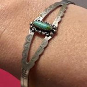 Antique Navajo sterling silver and turquoise cuff bracelet