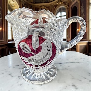 Hofbauer Byrds German Ruby cut to clear crystal sugar and creamer set - vintage