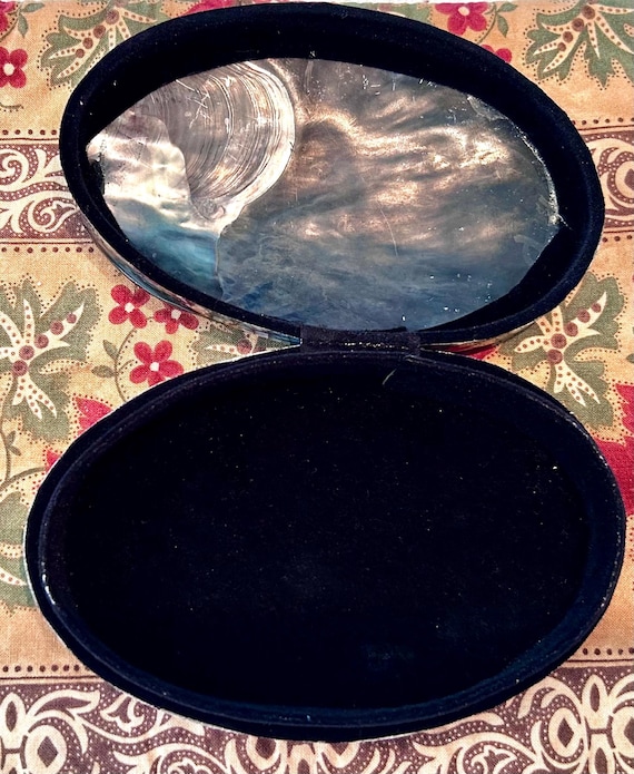 Unique abalone shell hinged and velvet lined trin… - image 2