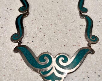 D'molina - Vintage Mexico Sterling Silver and Black Inlay Choker