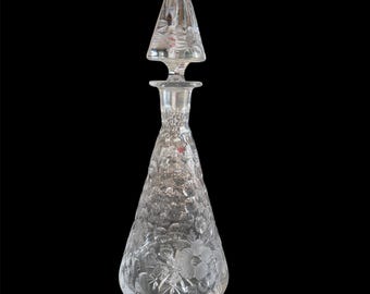 Vintage cut crystal floral pattern decanter - 14” tall