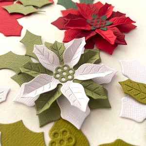 Poinsettia de Noël prédécoupés l Kit de cartes de Noël l Décoration de Noël l Feuilles découpées à l'emporte-pièce l Fleurs découpées à l'emporte-pièce l Découpes de Noël