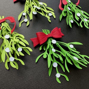Gui 3D découpé l Bouquet de gui l Découpes de Noël l Décoration de Noël l Kit de cartes de Noël | Nœuds découpés | Poinsettia découpé |