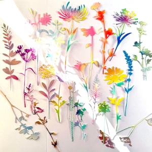 Gestanste wilde bloemen | Wilde bloemen aquarel | Weidebloemen | Gestanste varens | Gestanste bladeren | Gestanste grassen | Kaartranden |