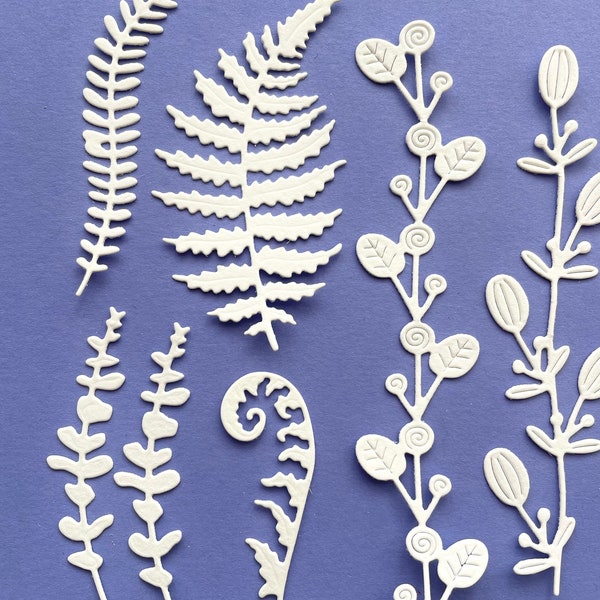 Hand painted watercolour die cut fern eucalyptus and grasses set of 15 for scrapbooking card making journaling mixed media projects