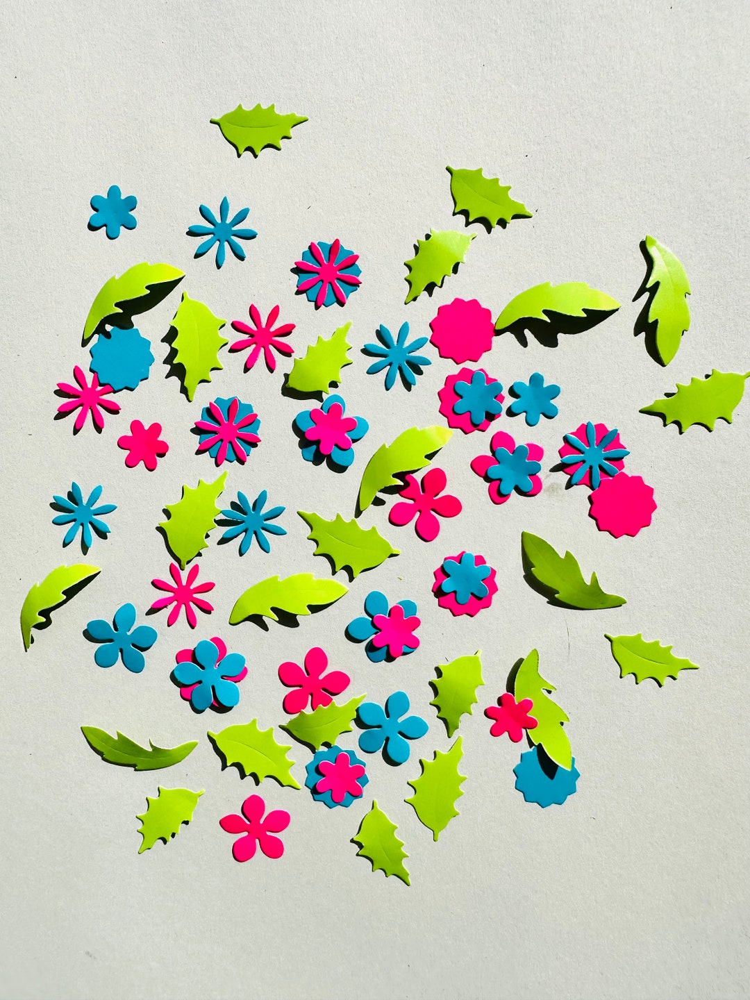 Die Cut Flowers and Leaves Set of 64 Pieces for Card Making
