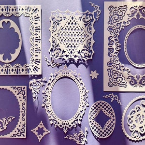 Conjunto de 20 marcos de encaje troquelados anidados y adornos para hacer tarjetas, scrapbooking, art journaling y proyectos de técnicas mixtas.