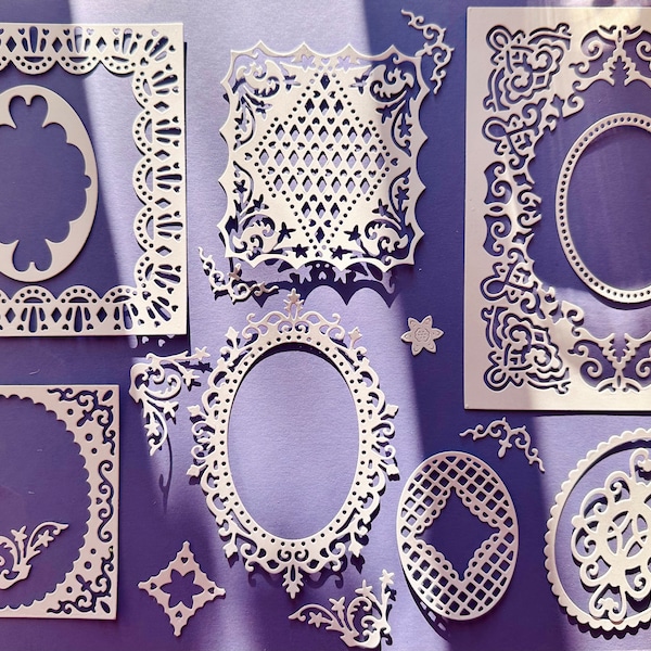 Die cut nesting lacy frames and flourishes set of 20 for card making scrapbooking art journaling mixed media projects