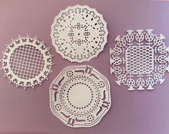 Die cut and embossed doilies set of 4 for card making scrapbooking art journaling collages