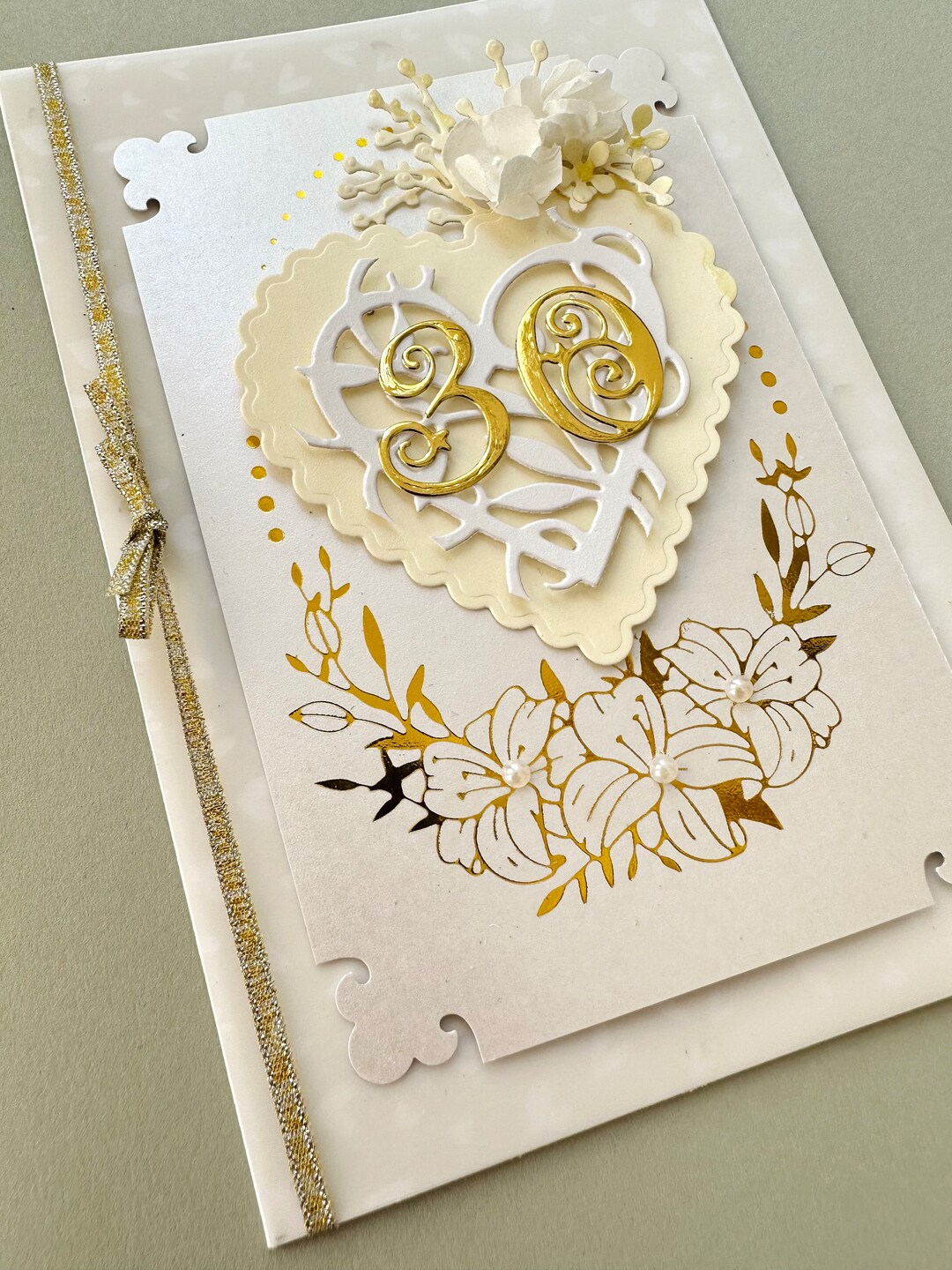 Pearl Wedding Anniversary DIY Card Kit With Ribbon Hearts - Etsy