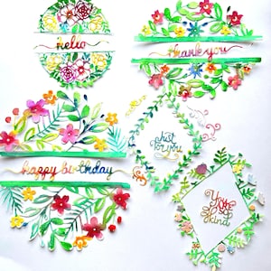 Embellissements de cartes prédécoupées à l'aquarelle : sentiments, bordures, cadres