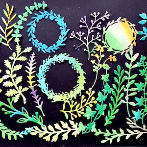 Feuilles découpées | Graminées coupées à l'emporte-pièce | Kit de cartes Feuilles | Découpes de Pâques | Fleurs coupées | Feuilles aquarelles | Couronne découpée |